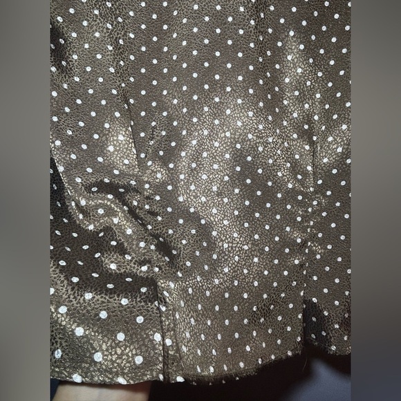 Turtleneck Blouse 10 Vintage 80s Brown White Polka Dot Short Sleeve Dress Shirt - Picture 3 of 8